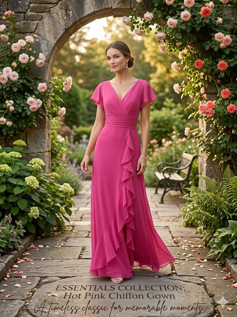 Fuchsia Ruffle V-Neck Gown Size 8 | Romantic Adjustable Corset Back Formal Dress